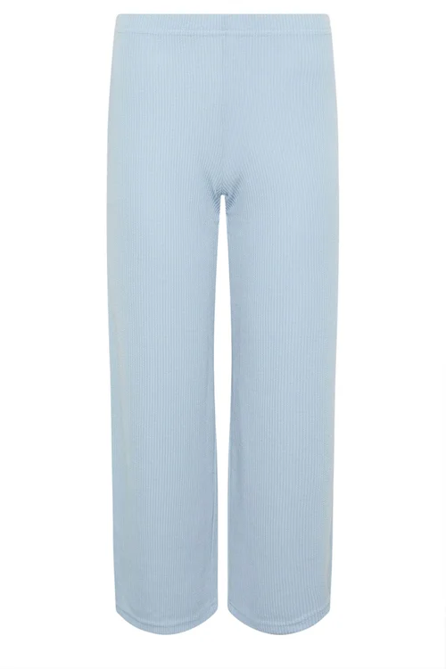 PixieGirl Petite Light Blue Ribbed Wide Leg Trousers - 12/L27 Image 5