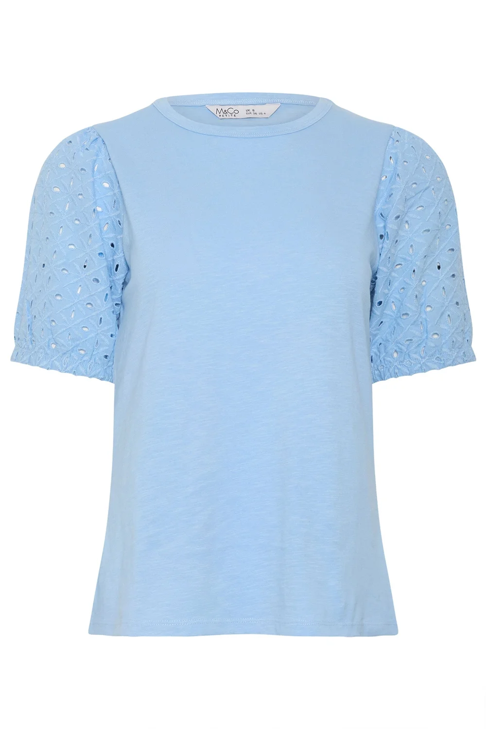 M&Co Petite Blue Broderie Puff Sleeve Top - 10 Image 5