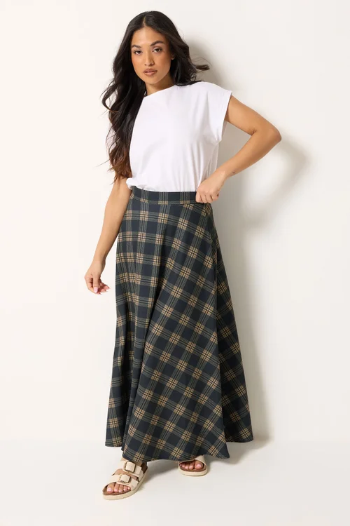 PixieGirl Petite Dark Blue Check Maxi Skirt - 10 Image 1
