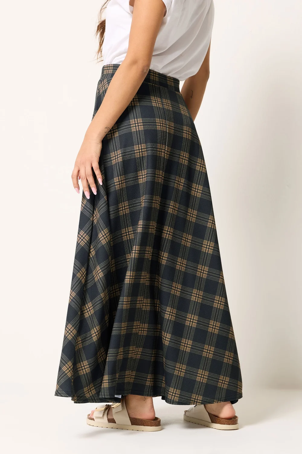 PixieGirl Petite Dark Blue Check Maxi Skirt - 10 Image 3