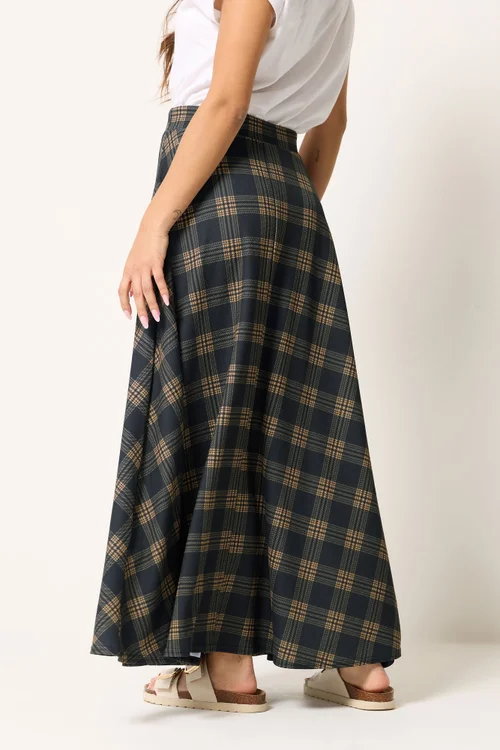 PixieGirl Petite Dark Blue Check Maxi Skirt - 10 Image 3