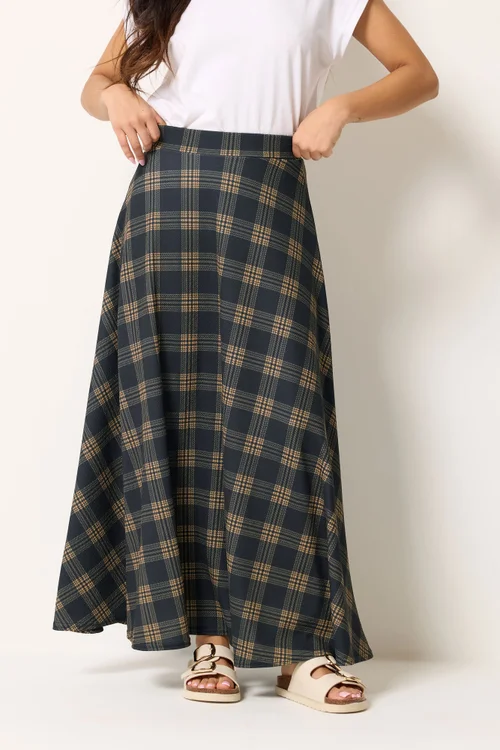 PixieGirl Petite Dark Blue Check Maxi Skirt - 10 Image 2