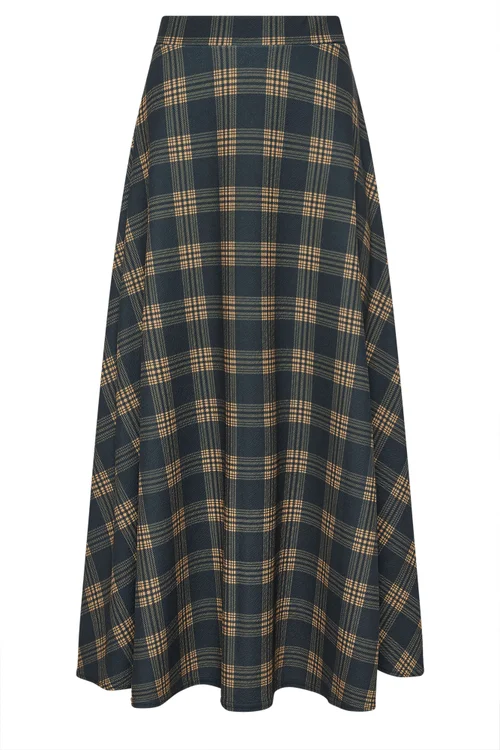 PixieGirl Petite Dark Blue Check Maxi Skirt - 10 Image 5