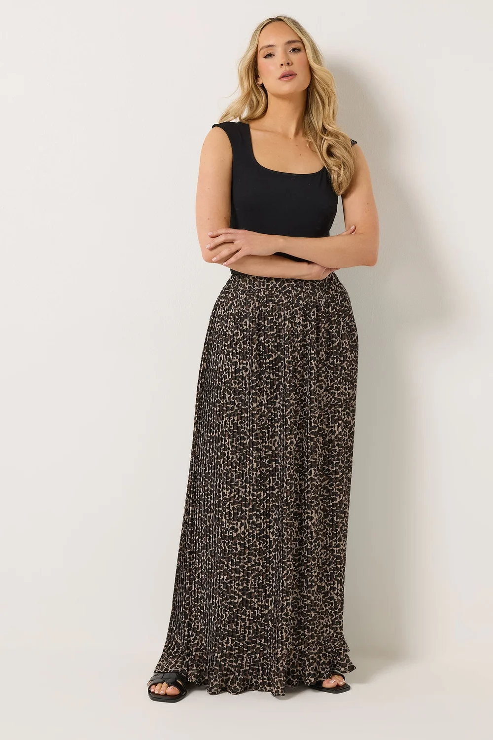 Long Tall Sally Brown Leopard Print Pleated Maxi Skirt - 12 Image 1