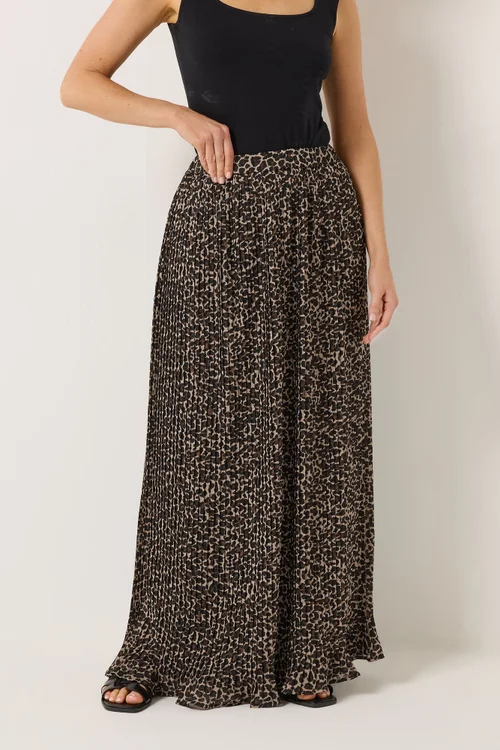 Long Tall Sally Brown Leopard Print Pleated Maxi Skirt - 12 Image 2
