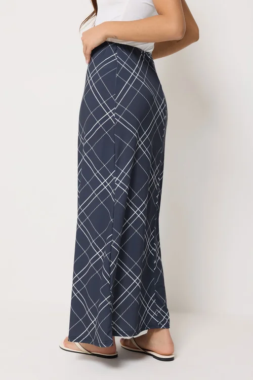 PixieGirl Petite Navy Blue Check Maxi Skirt - 10 Image 3