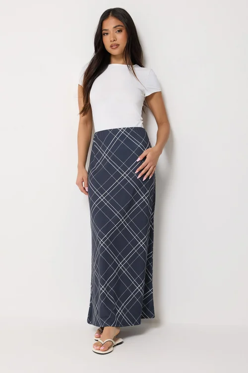 PixieGirl Petite Navy Blue Check Maxi Skirt - 10 Image 1