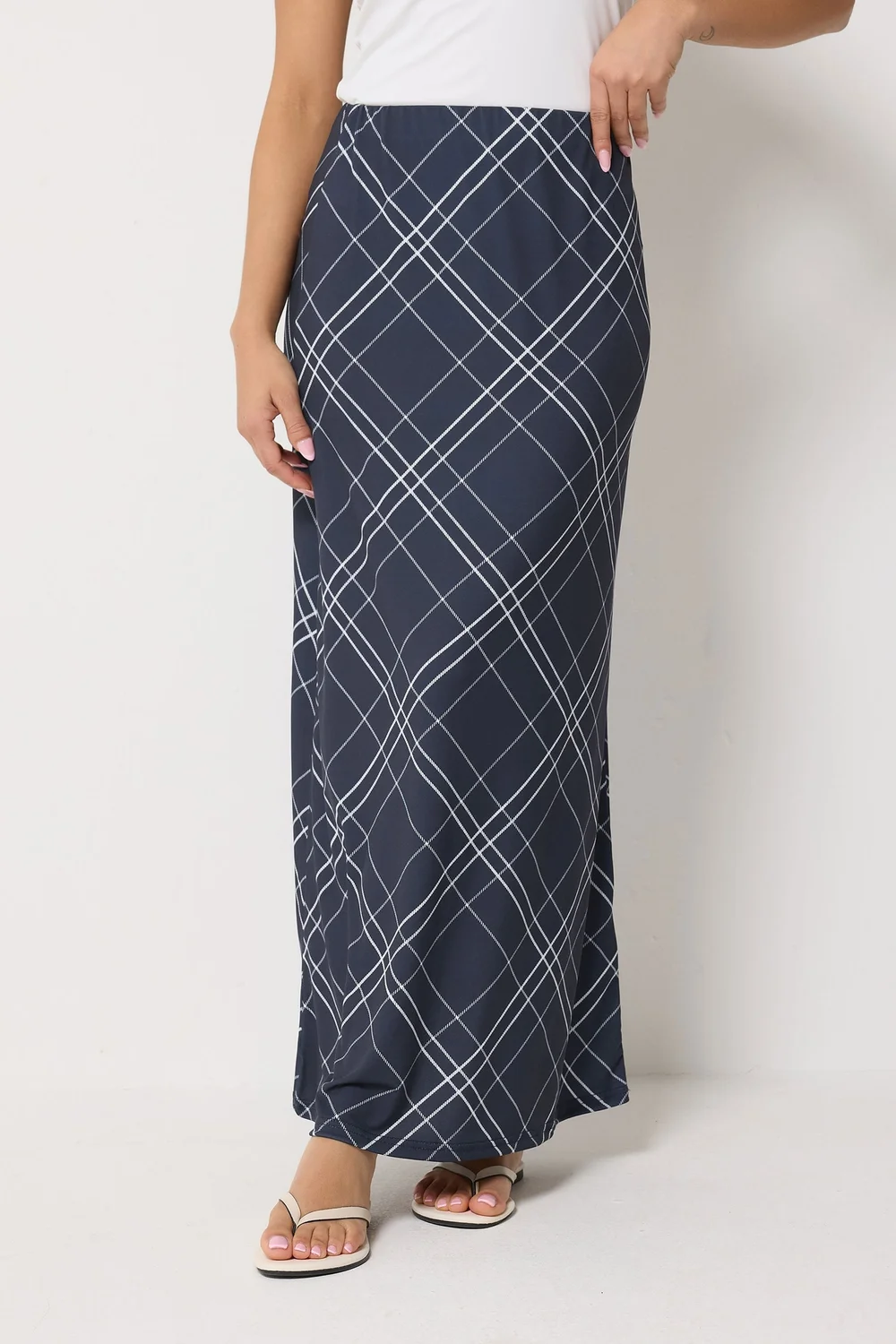 PixieGirl Petite Navy Blue Check Maxi Skirt - 10 Image 2
