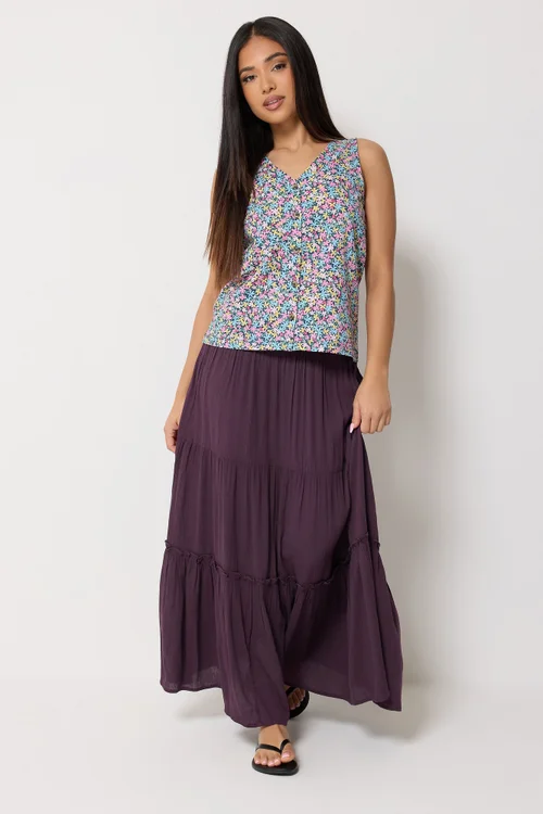M&Co Petite Pink Floral Print Button Vest Top - 10 Image 1