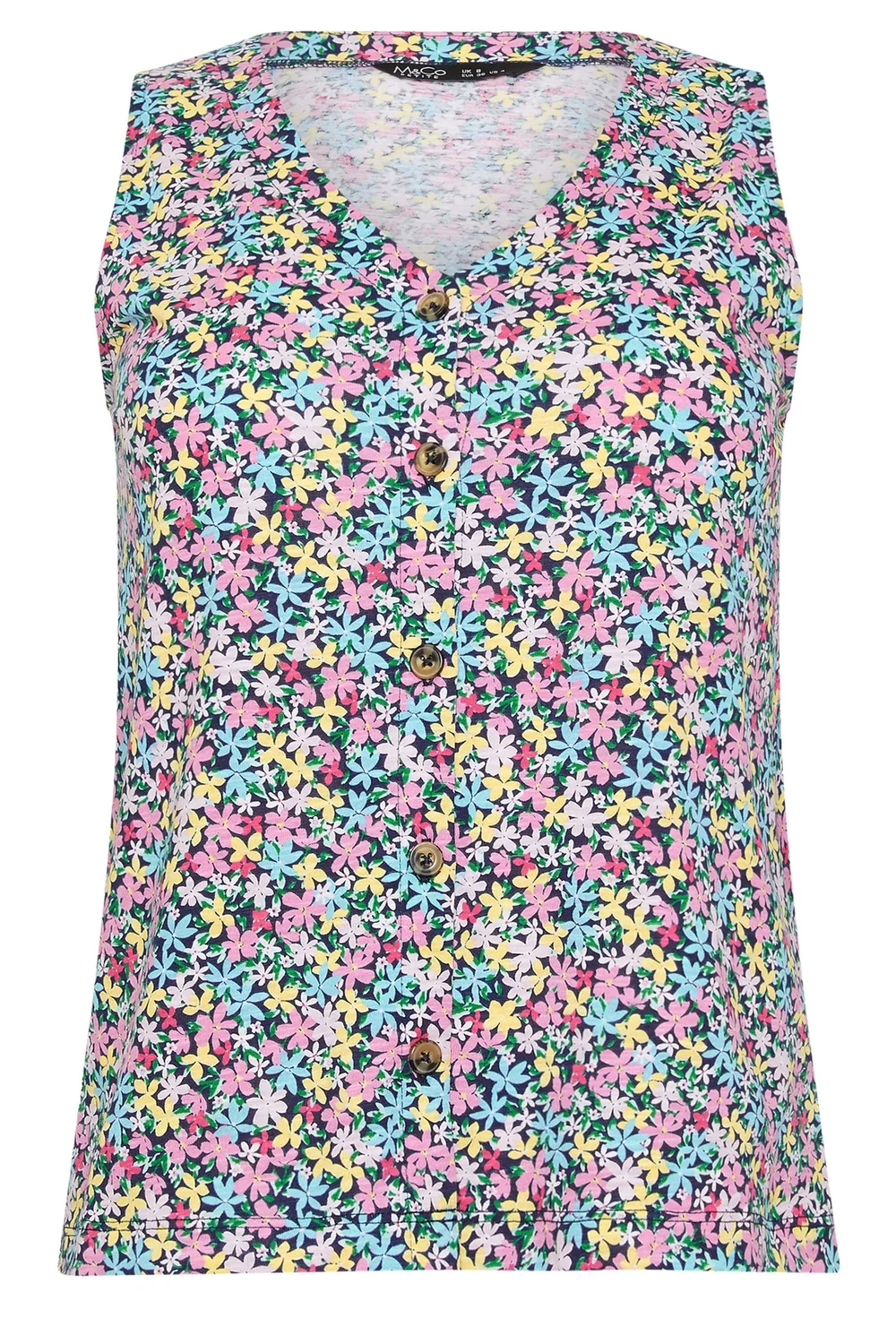 M&Co Petite Pink Floral Print Button Vest Top - 10 Image 5
