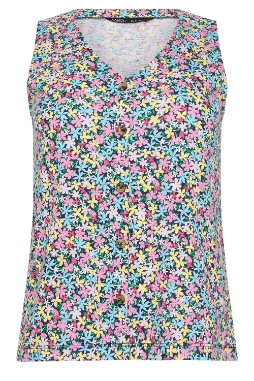 M&Co Petite Pink Floral Print Button Vest Top - 10 Image 5