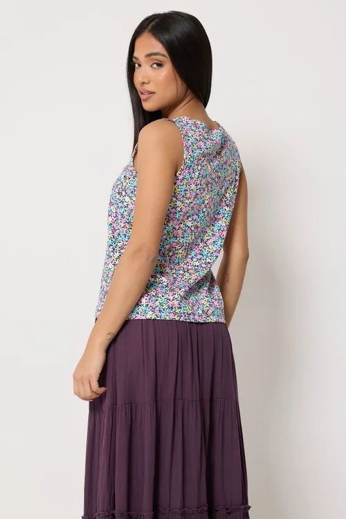 M&Co Petite Pink Floral Print Button Vest Top - 10 Image 3