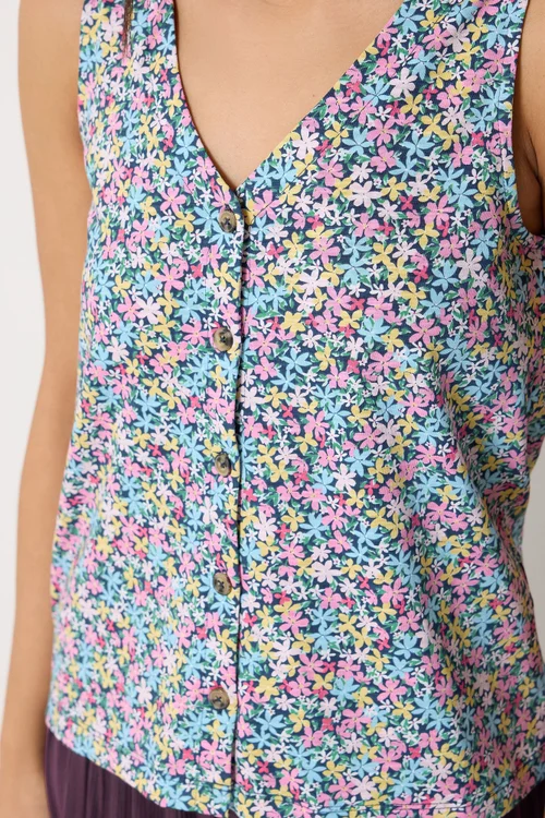M&Co Petite Pink Floral Print Button Vest Top - 10 Image 4