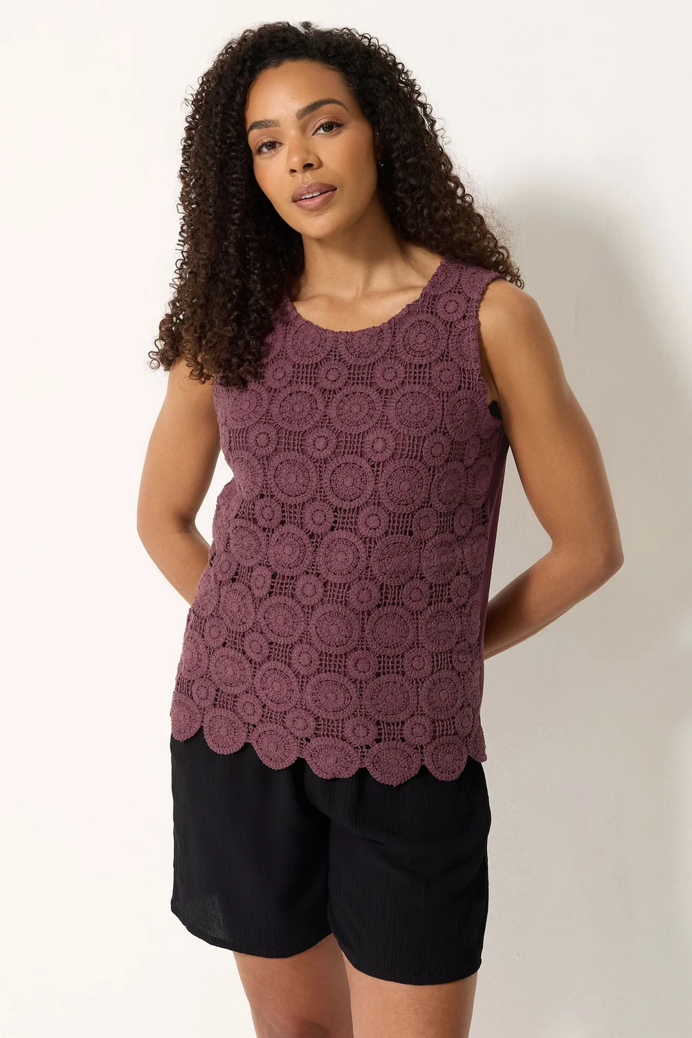 M&Co Berry Purple Crochet Cotton Vest Top - 12 Image 1