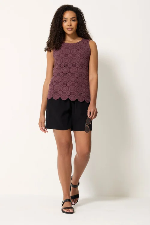 M&Co Berry Purple Crochet Cotton Vest Top - 12 Image 2