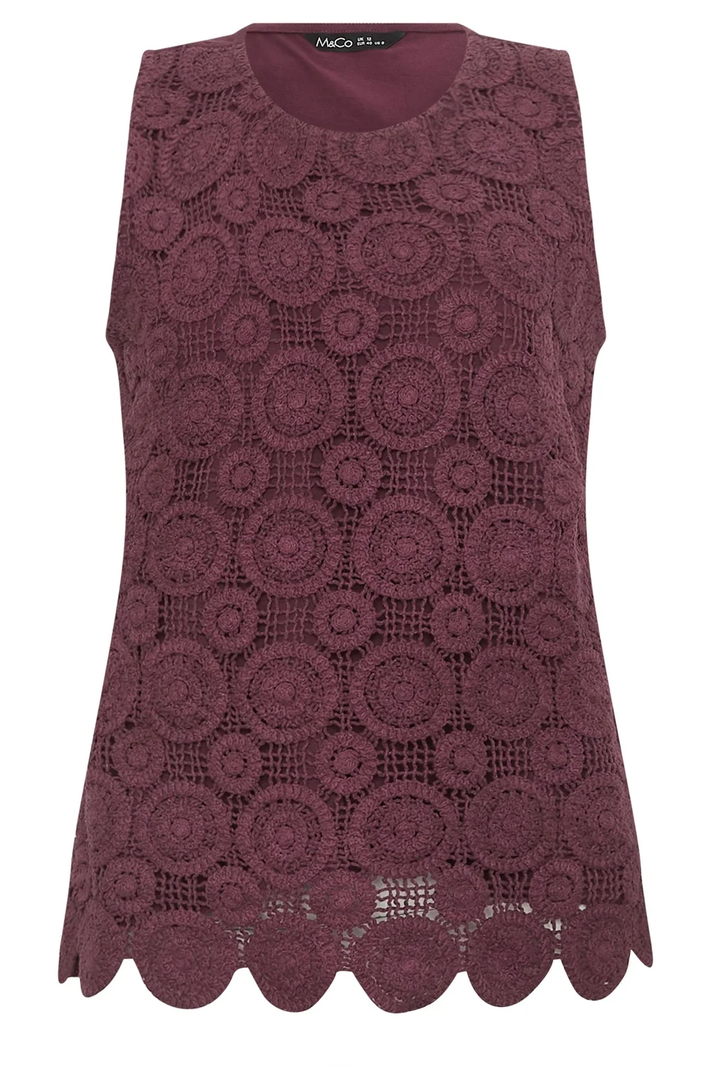 M&Co Berry Purple Crochet Cotton Vest Top - 12 Image 5