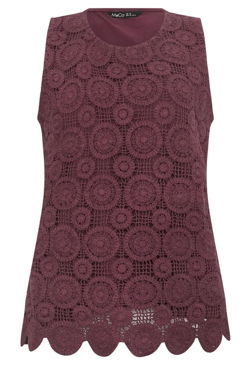 M&Co Berry Purple Crochet Cotton Vest Top - 12 Image 5