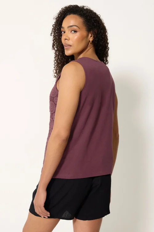 M&Co Berry Purple Crochet Cotton Vest Top - 12 Image 3