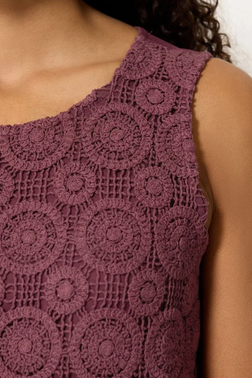 M&Co Berry Purple Crochet Cotton Vest Top - 12 Image 4