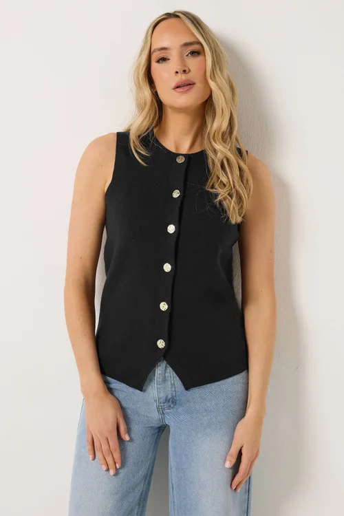 Long Tall Sally Black Button Vest Top - 8-10 Image 2