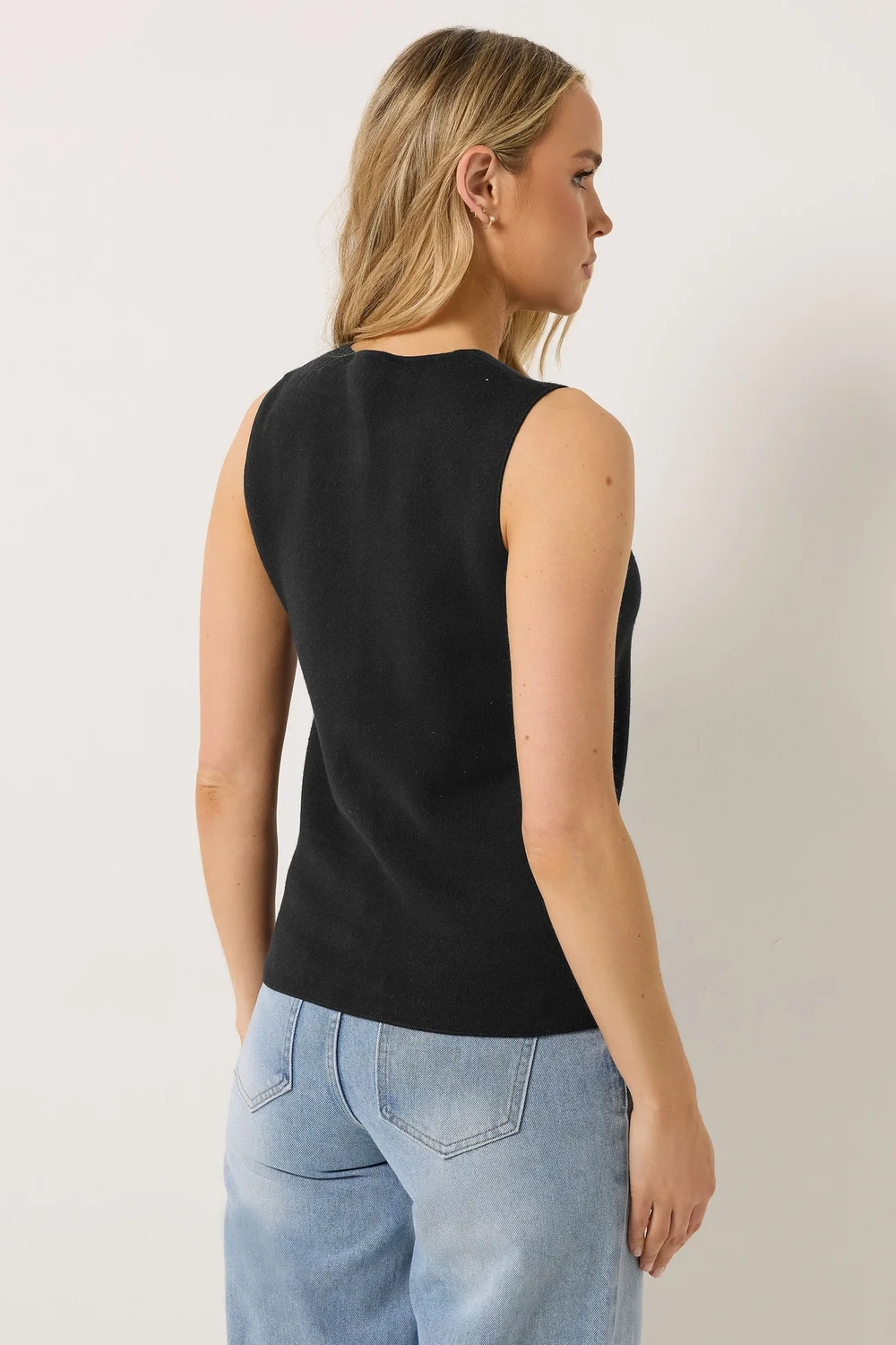 Long Tall Sally Black Button Vest Top - 8-10 Image 4