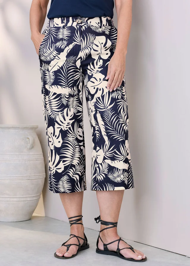 Cotton Traders Navy Printed Cropped Trousers