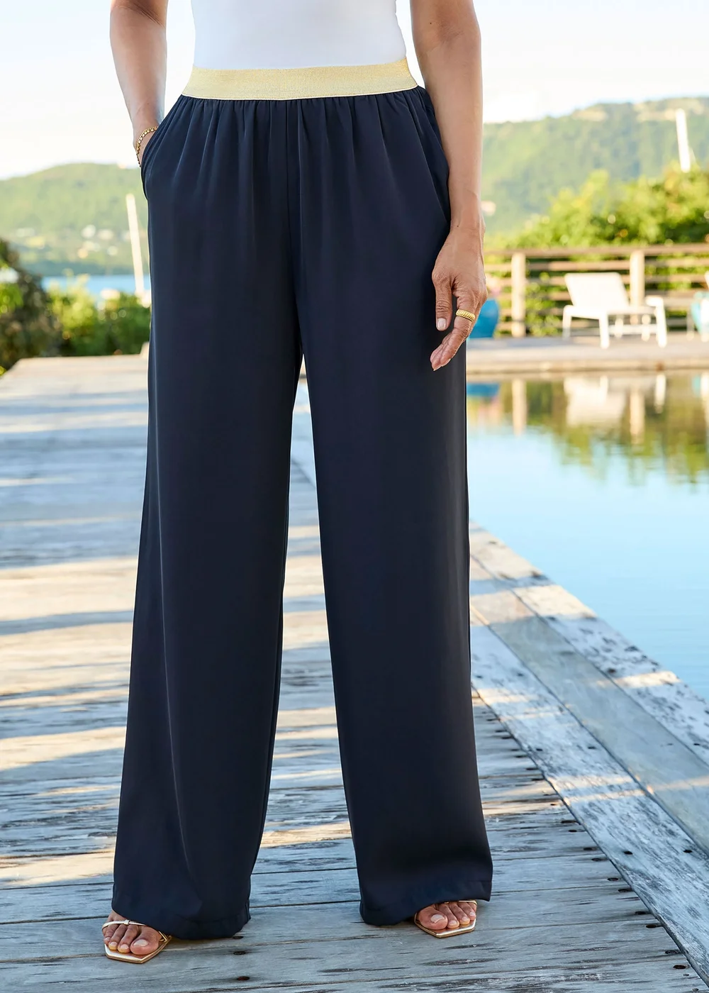 Cotton Traders Navy Pull On Elasticated Waist Trousers - 14 Image 2