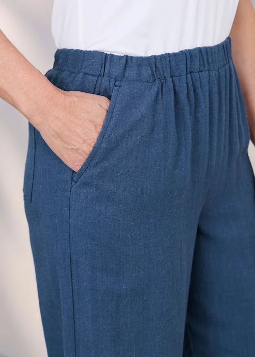 Cotton Traders Steel Blue Viscose Linen Blend Cropped Trousers - 12 Image 4