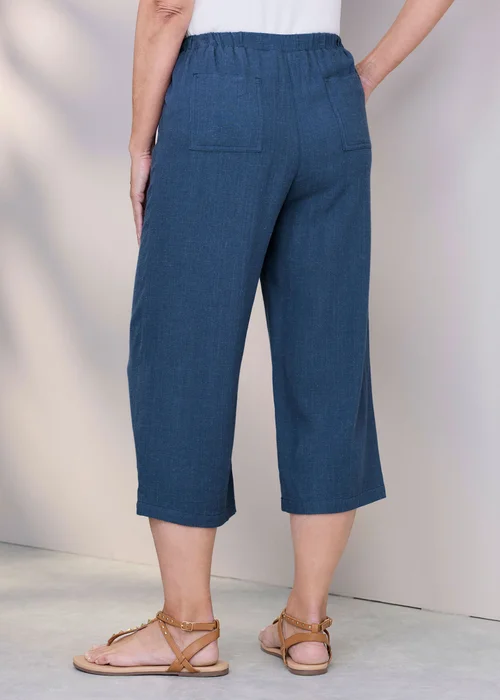 Cotton Traders Steel Blue Viscose Linen Blend Cropped Trousers - 12 Image 3