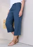 Cotton Traders Steel Blue Viscose Linen Blend Cropped Trousers - 12 Image 1