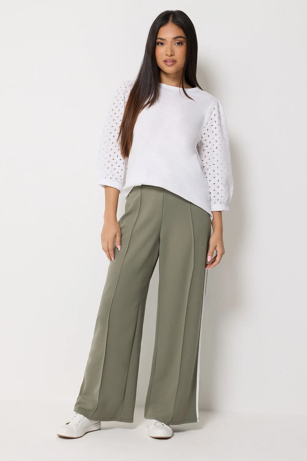 M&Co Petite Khaki Green Pintuck Trousers - 12 Image 1