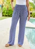 Cotton Traders Vintage Blue Pull On Printed Crinkle Trousers - 12/L27 Image 2
