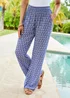 Cotton Traders Vintage Blue Pull On Printed Crinkle Trousers - 12/L27 Image 1
