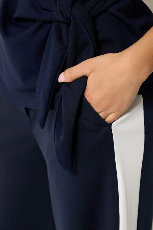 M&Co Petite Navy Blue Side Stripe Wide Leg Trousers - 16 Image 4