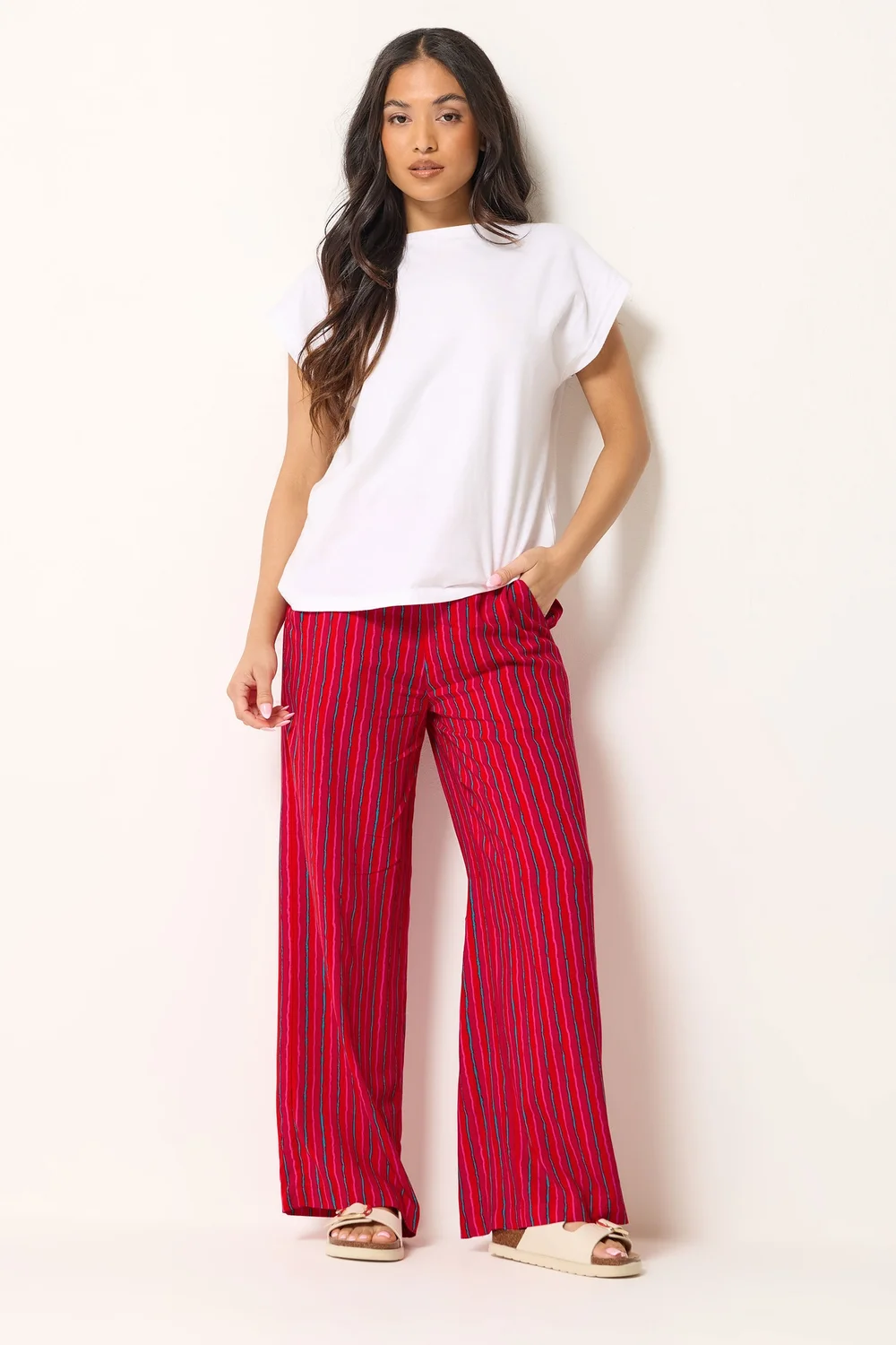 PixieGirl Petite Pink & Red Stripe Wide Leg Trousers - 18/l27 Image 2