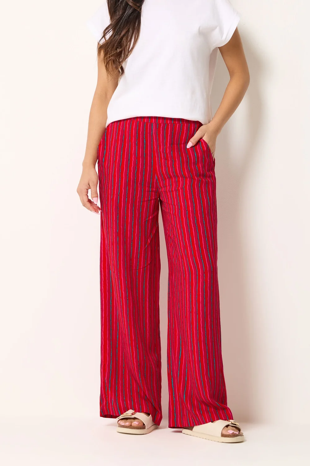 PixieGirl Petite Pink & Red Stripe Wide Leg Trousers - 18/l27 Image 3