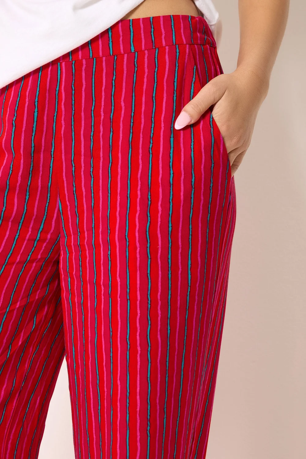PixieGirl Petite Pink & Red Stripe Wide Leg Trousers - 18/l27 Image 5