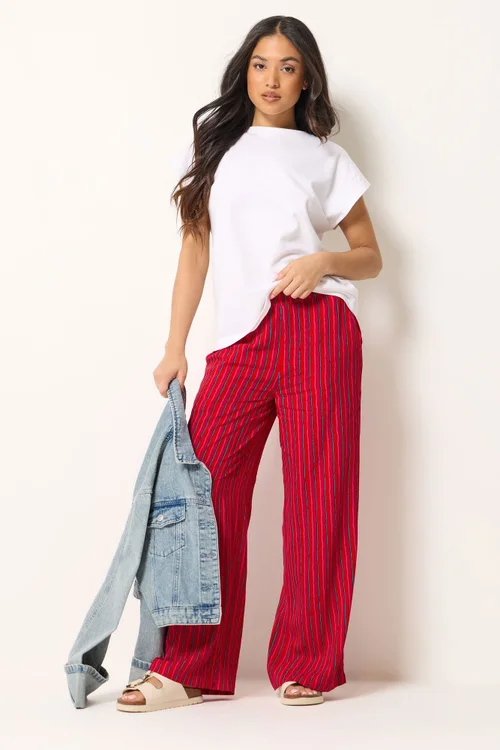 PixieGirl Petite Pink & Red Stripe Wide Leg Trousers - 18/l27 Image 1