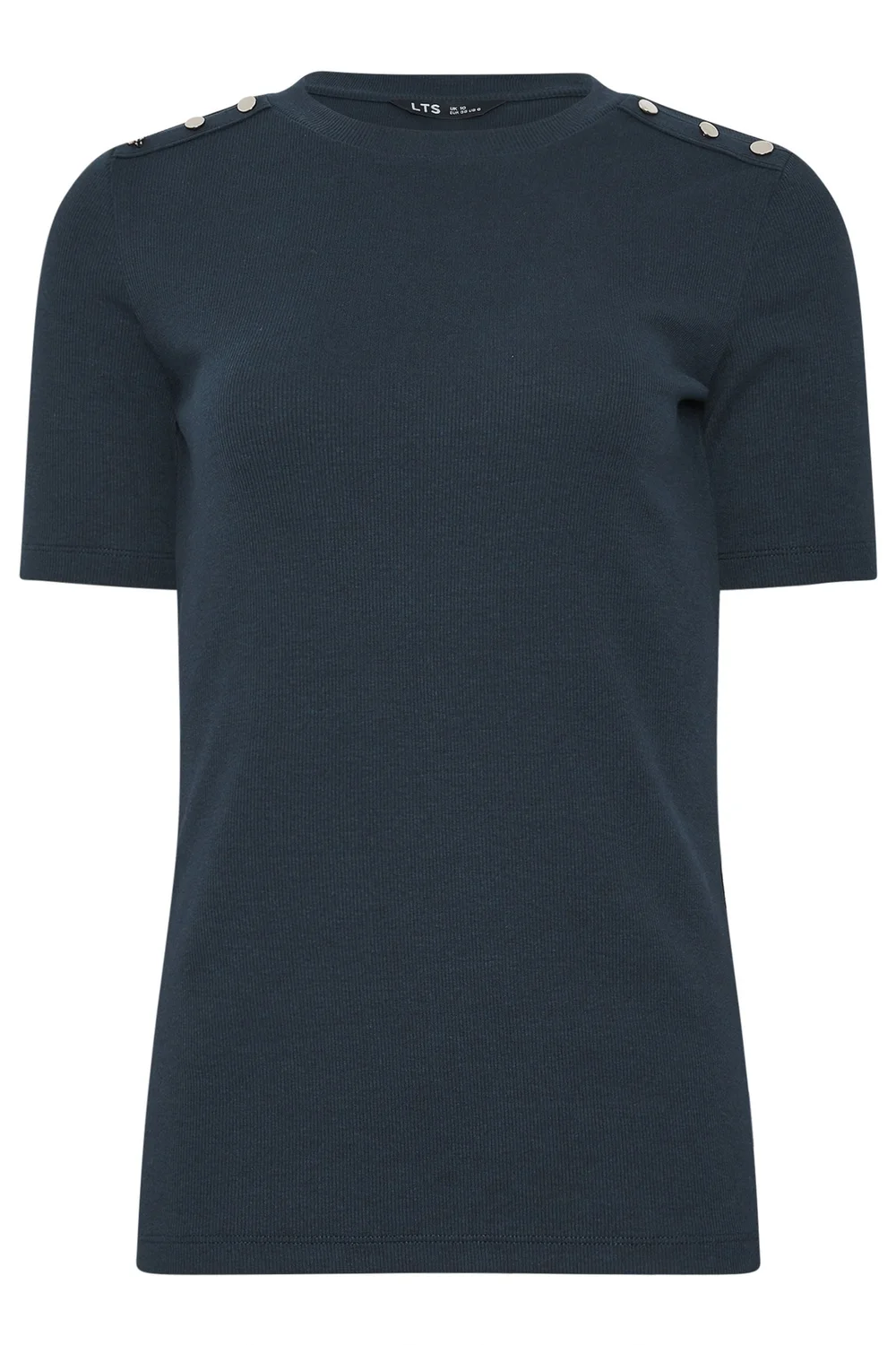 Long Tall Sally Navy Blue Ribbed Button T-Shirt - 20 Image 5
