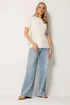 Long Tall Sally Ivory White Ribbed Button T-Shirt - 16 Image 2