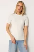 Long Tall Sally Ivory White Ribbed Button T-Shirt - 16 Image 1