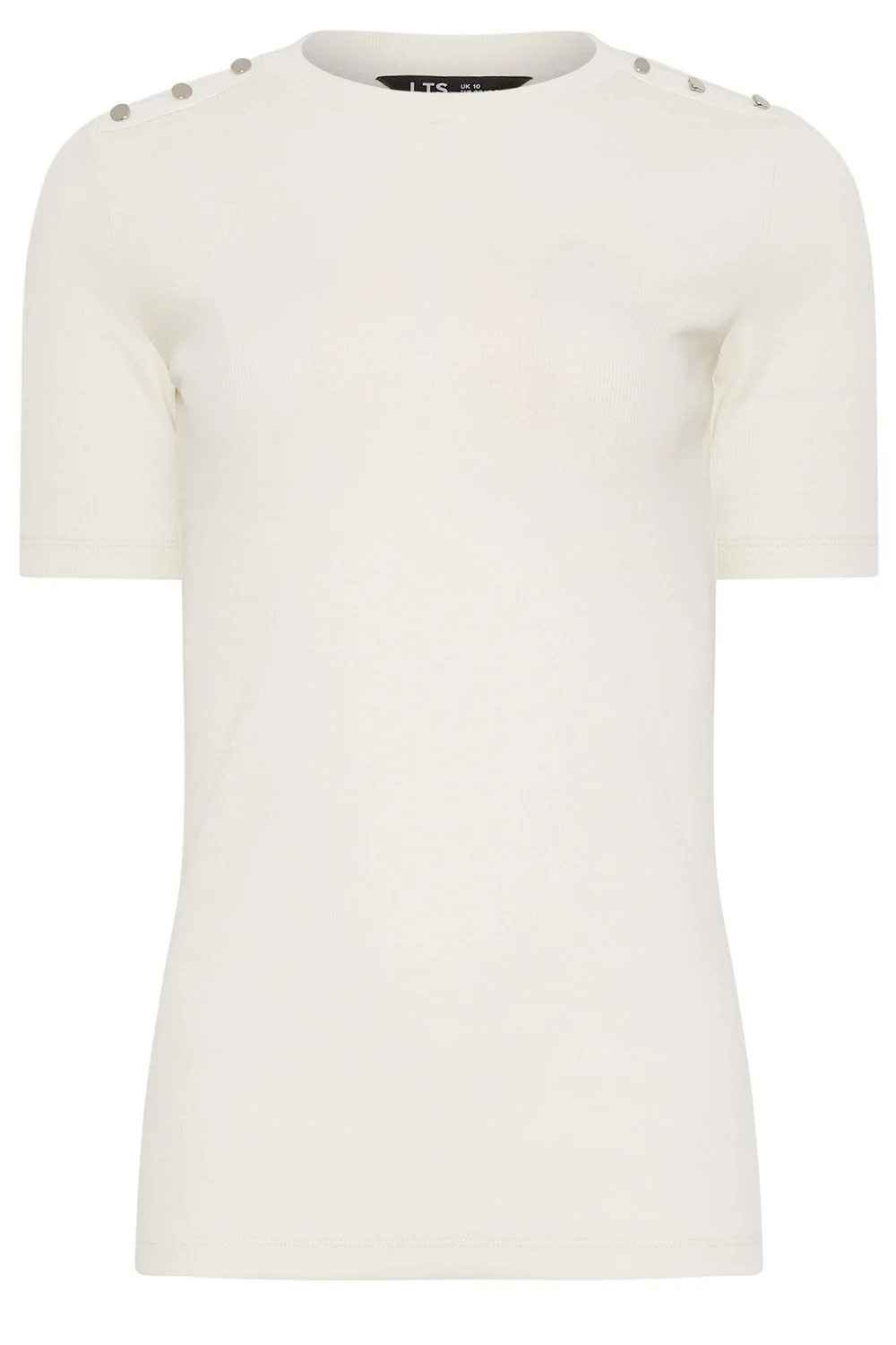 Long Tall Sally Ivory White Ribbed Button T-Shirt - 16 Image 5