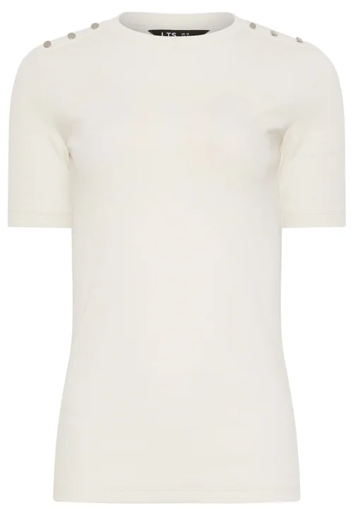 Long Tall Sally Ivory White Ribbed Button T-Shirt - 16 Image 5