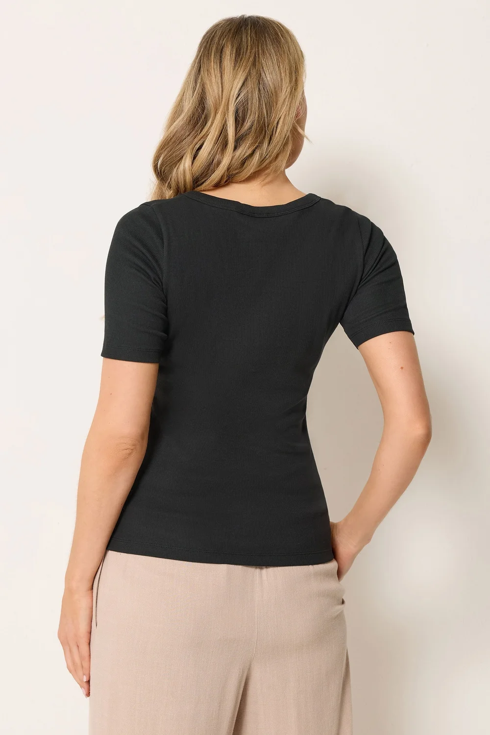 Long Tall Sally Black Ribbed T-Shirt - 16 Image 3