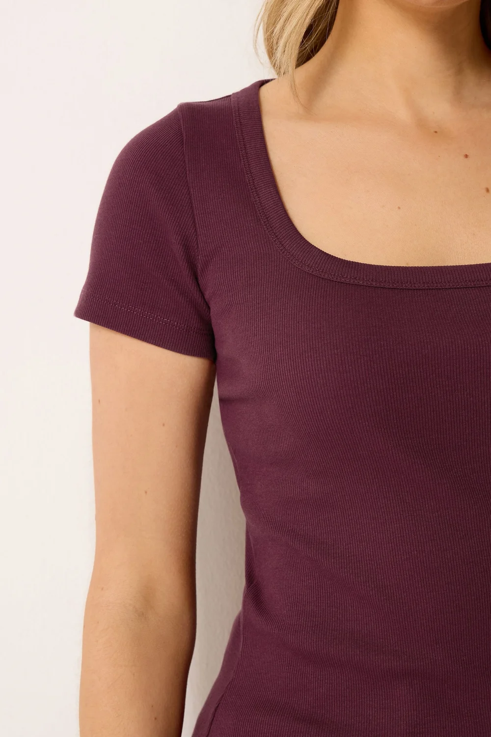 Long Tall Sally Plum Purple Square Neck Ribbed T-Shirt - 18 Image 4