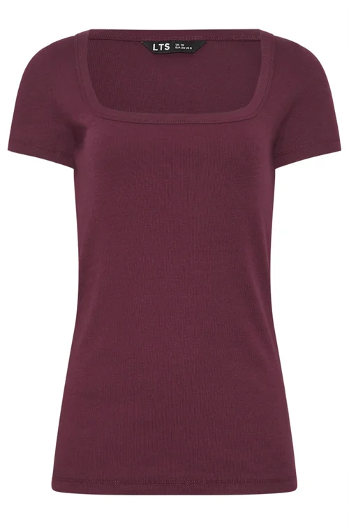 Long Tall Sally Plum Purple Square Neck Ribbed T-Shirt - 18 Image 5