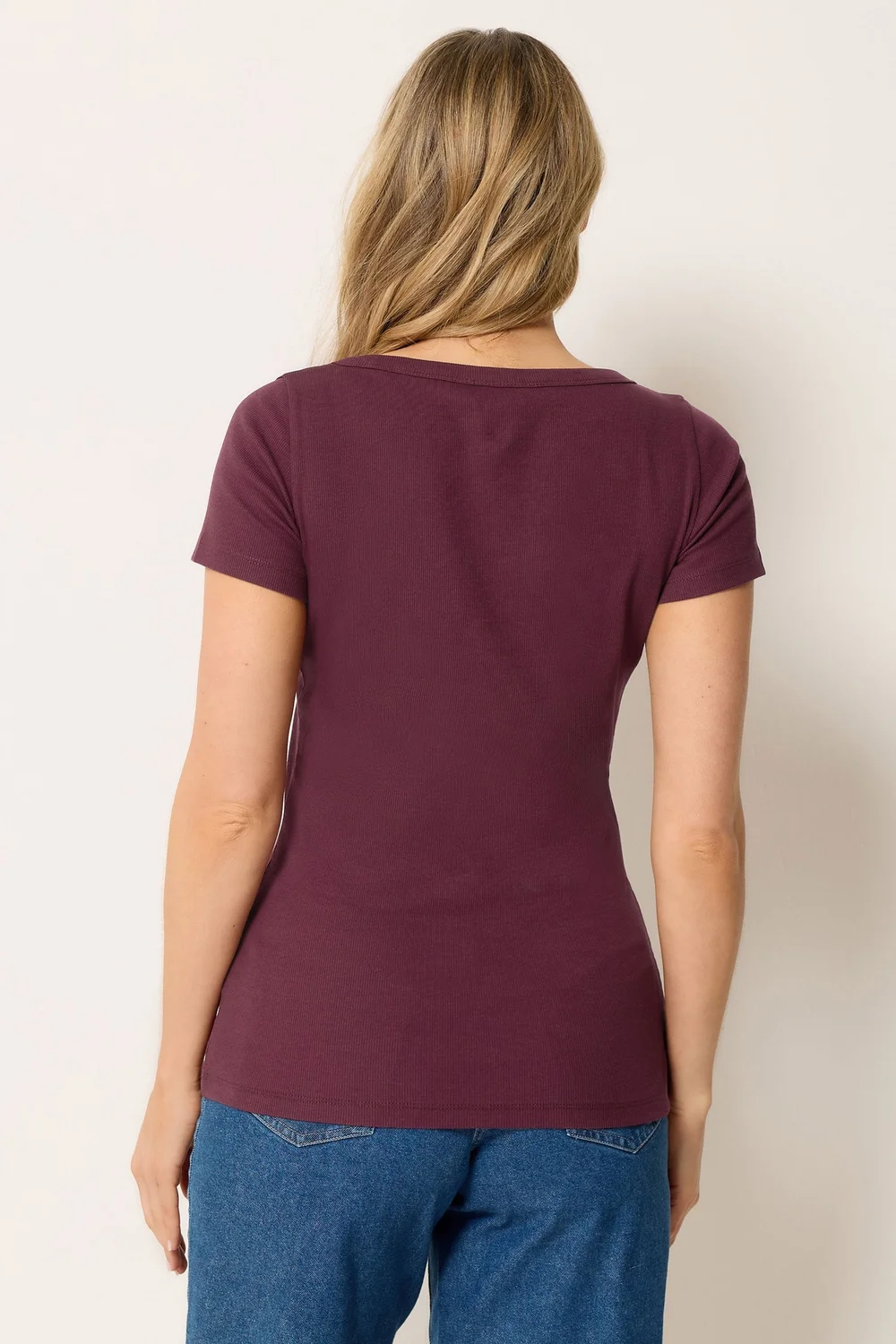 Long Tall Sally Plum Purple Square Neck Ribbed T-Shirt - 18 Image 3