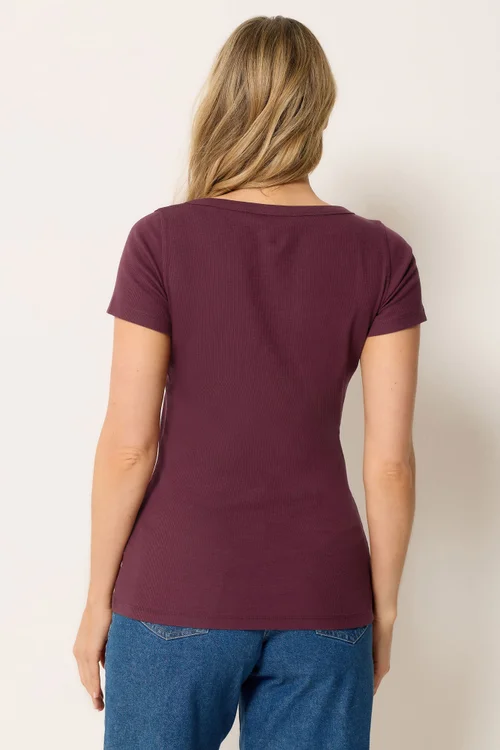 Long Tall Sally Plum Purple Square Neck Ribbed T-Shirt - 18 Image 3