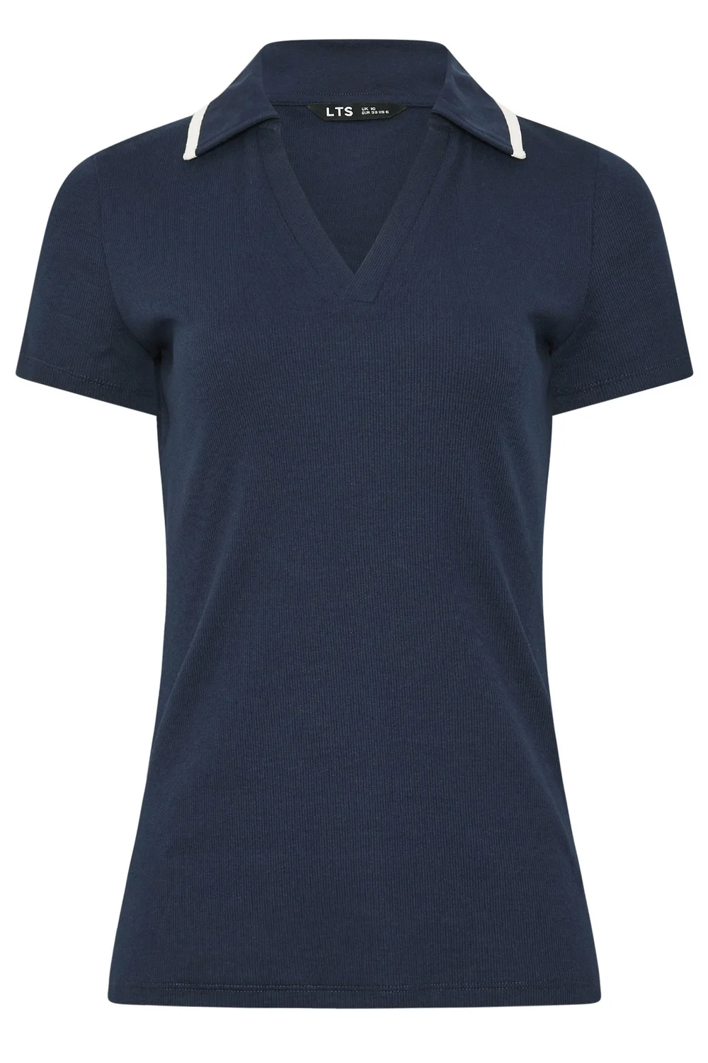 Long Tall Sally Navy Blue Contrast Collar Polo Top - 14 Image 5