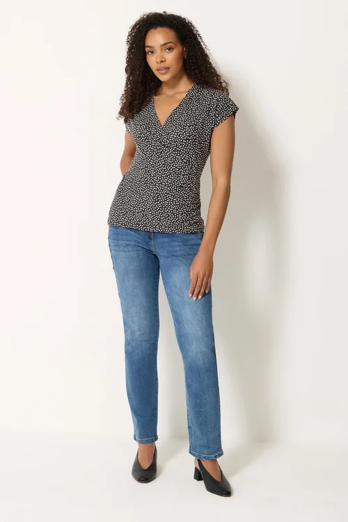 M&Co Black Polka Dot Grown-On Sleeve Wrap Top - 14 Image 2
